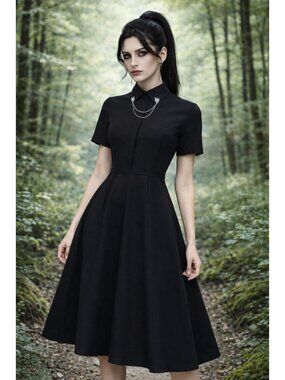 Disturbia Fenrir Midi Shirt Dress US 4 UK 8 Goth Wolf Collar Chain Witchy Black